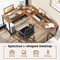 Costway L-shaped Gaming Desk Computer Desk with CPU Stand Power Outlets Rustic Brown/Black